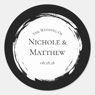 Black and White Minimalist Elegant Wedding Classic Round Sticker