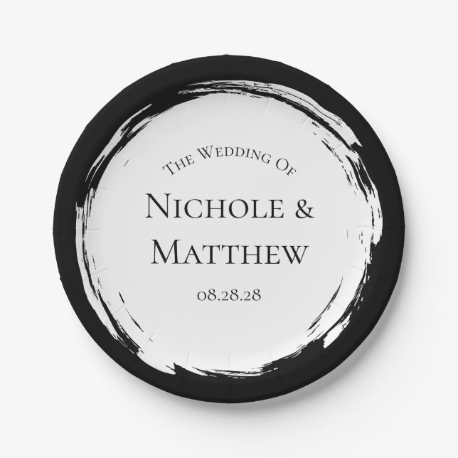 Black and White Minimalist Elegant Wedding Paper Plate (Front)