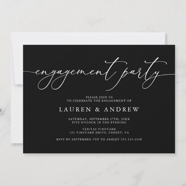 Black and White Minimalist Engagement Party Invita Invitation (Front)