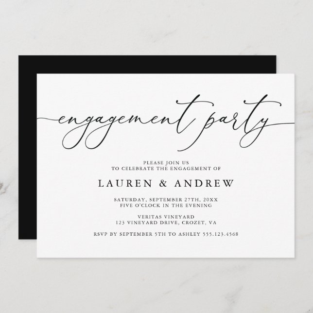 Black and White Minimalist Engagement Party Invitation (Front/Back)