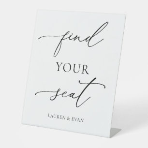 Black and White Minimalist Find your Seat Pedestal Sign