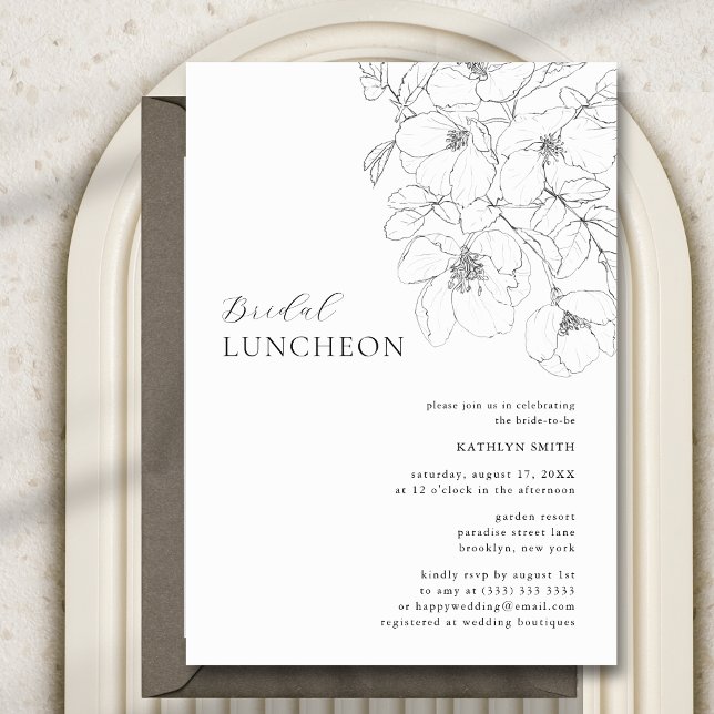 Black and White Minimalist Floral Bridal Luncheon Invitation (Creator Uploaded)