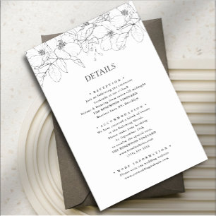 Black and White Minimalist Floral Modern Wedding Enclosure Card