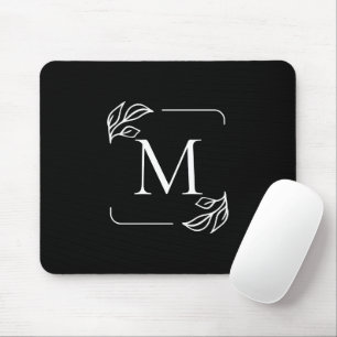 Black and White Minimalist Floral Mouse Mat