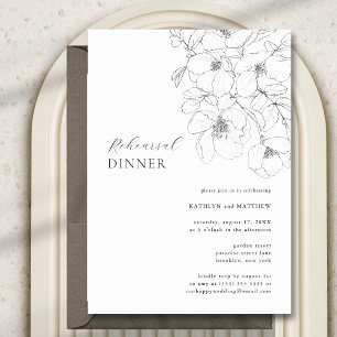 Black and White Minimalist Floral Rehearsal Dinner Invitation