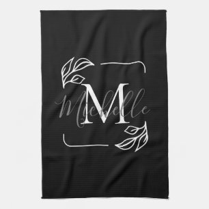 Black and White Minimalist Floral Tea Towel