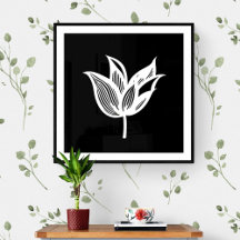 Black and White Minimalist Flower Art