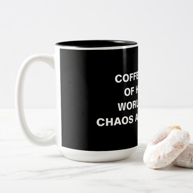 Black and White Minimalist Funny Coffee Quote Mug (With Donut)