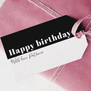 Black And White Minimalist Happy Birthday Custom Gift Tags
