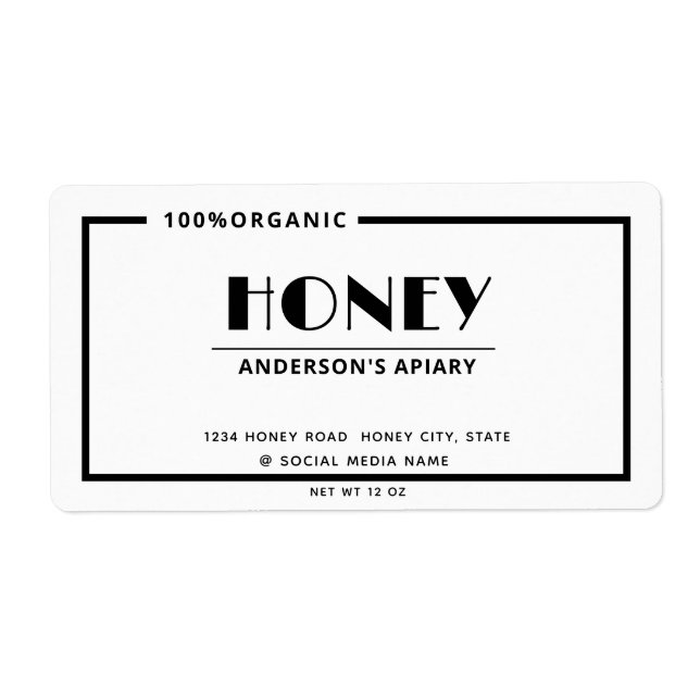 Black and white minimalist Honey product (Front)