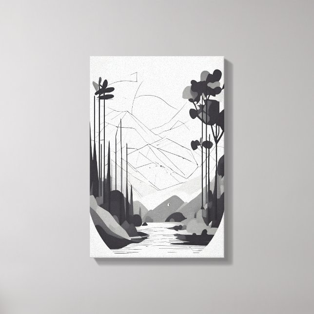 Black and White Minimalist Landscape Abstract Art Canvas Print (Front)