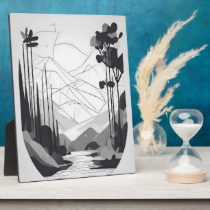 Black and White Minimalist Landscape Abstract Art Plaque