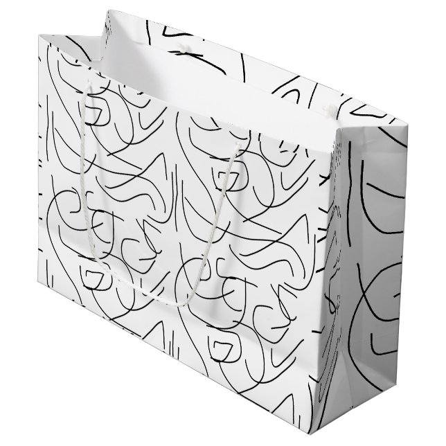 Black and White Minimalist Line Art Large Gift Bag (Front Angled)
