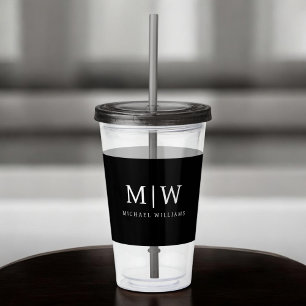 Black and White Minimalist Modern Monogram Acrylic Tumbler