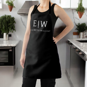 Black and White Minimalist Modern Monogram Apron