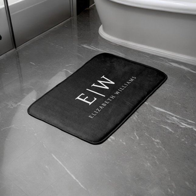 Black and White Minimalist Modern Monogram Bath Mat (Creator Uploaded)