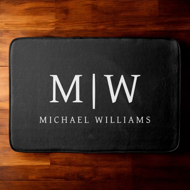 Black and White Minimalist Modern Monogram Bath Mat (Creator Uploaded)