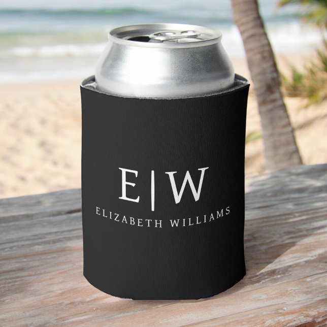 Black and White Minimalist Modern Monogram Can Cooler (Creator Uploaded)