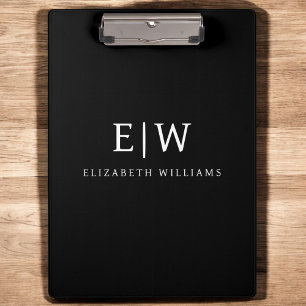 Black and White Minimalist Modern Monogram Clipboard