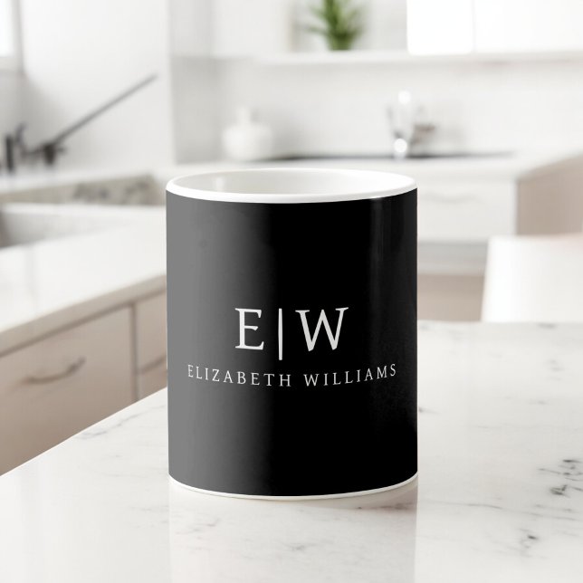 Black and White Minimalist Modern Monogram Coffee Mug (Creator Uploaded)