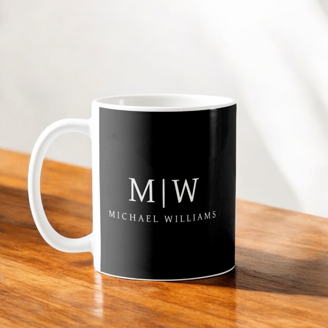 Black and White Minimalist Modern Monogram Coffee Mug (Creator Uploaded)