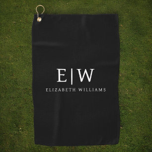 Black and White Minimalist Modern Monogram Golf Towel