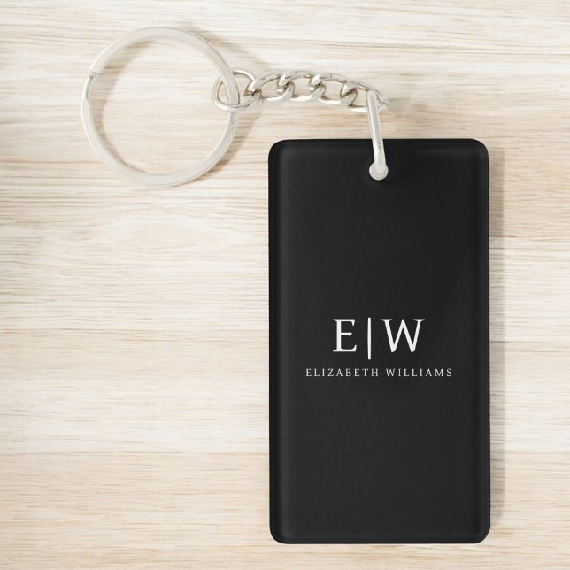 Black and White Minimalist Modern Monogram Key Ring (Creator Uploaded)