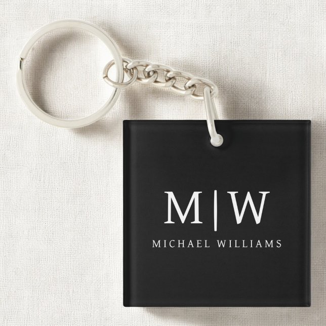 Black and White Minimalist Modern Monogram Key Ring (Creator Uploaded)
