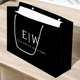 Black and White Minimalist Modern Monogram Large Gift Bag