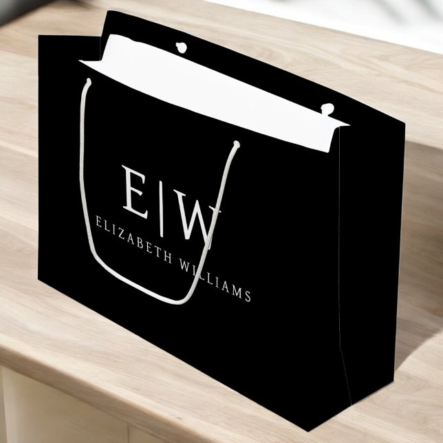 Black and White Minimalist Modern Monogram Large Gift Bag (Creator Uploaded)