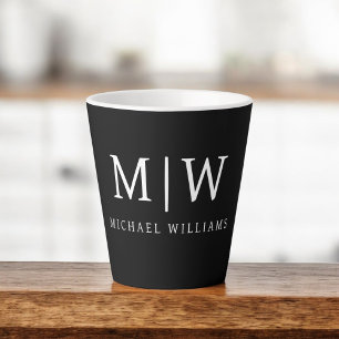 Black and White Minimalist Modern Monogram Latte Mug
