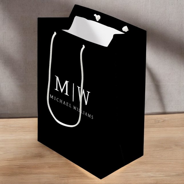 Black and White Minimalist Modern Monogram Medium Gift Bag (Creator Uploaded)