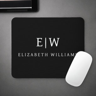 Black and White Minimalist Modern Monogram Mouse Mat