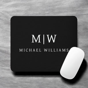 Black and White Minimalist Modern Monogram Mouse Mat