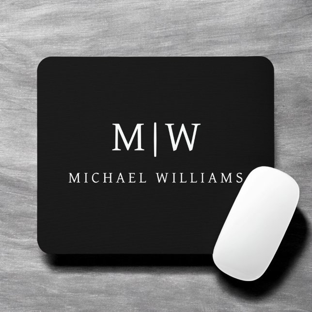 Black and White Minimalist Modern Monogram Mouse Mat (Creator Uploaded)