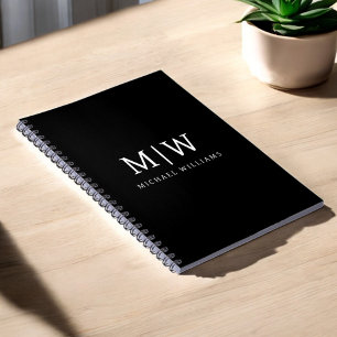 Black and White Minimalist Modern Monogram Notebook