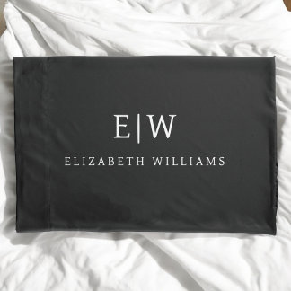 Black and White Minimalist Modern Monogram Pillowcase