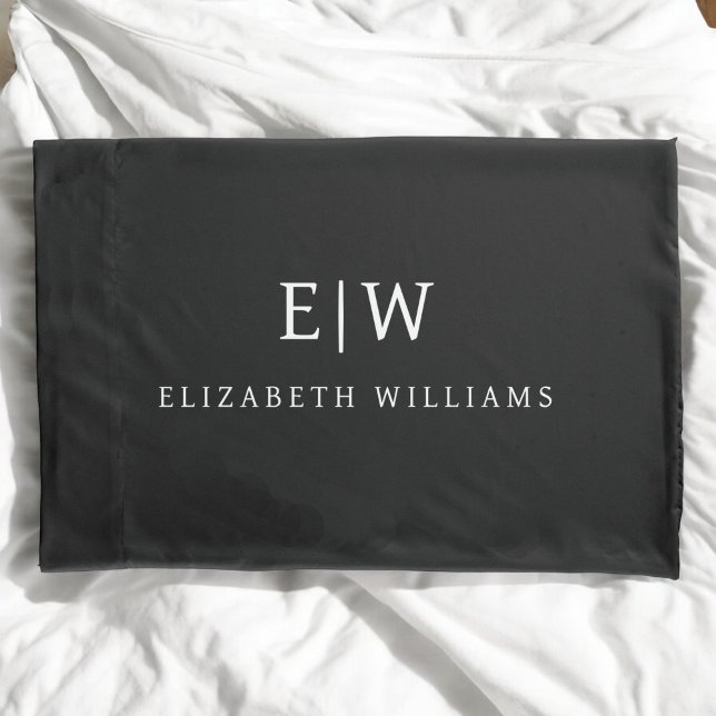 Black and White Minimalist Modern Monogram Pillowcase (Creator Uploaded)