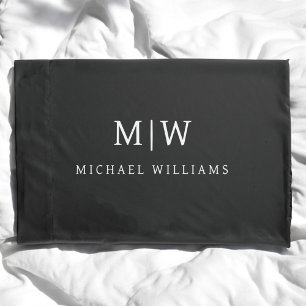 Black and White Minimalist Modern Monogram Pillowcase