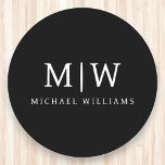 Black and White Minimalist Modern Monogram Round Paper Coaster<br><div class="desc">Introducing our Black and White Minimalist Modern Monogram Collection: Embrace simplicity and sophistication with our minimalist designs, curated to elevate your style effortlessly. Crafted with a keen eye for modern aesthetics, this collection features sleek black and white designs accentuated by personalised monograms. From chic stationery to versatile accessories, our collection...</div>