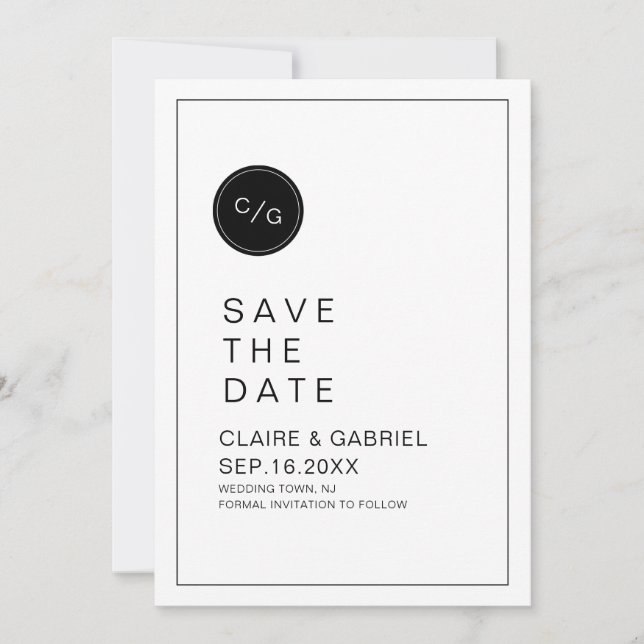 Black and white minimalist modern save the date (Front)