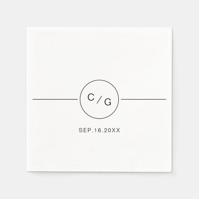 Black and white minimalist modern wedding monogram napkin (Front)