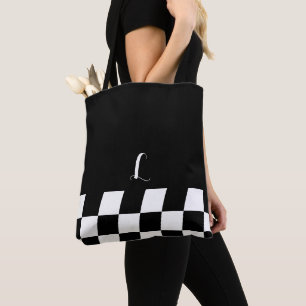 Black and White Minimalist Monogram Chequered Tote Bag
