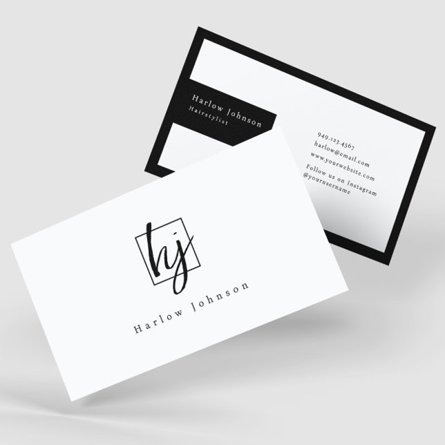 Black and White Minimalist Monogram Initials  Business Card (Creator Uploaded)