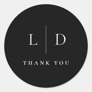Black and White Minimalist Monogram Wedding Favour Classic Round Sticker