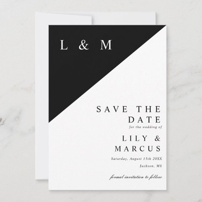 Black And White Minimalist Monogram Wedding Save The Date (Front)