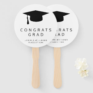 Black and White Minimalist Mortar Board Graduation Hand Fan