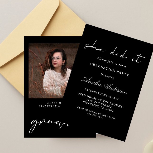 black and white Minimalist  Photo Graduation  Invitation (Creator Uploaded)