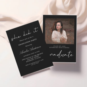black and white Minimalist Photo Graduation Invitation