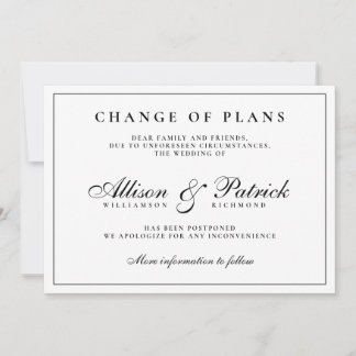 Black and White Minimalist Postpone Wedding Announcement